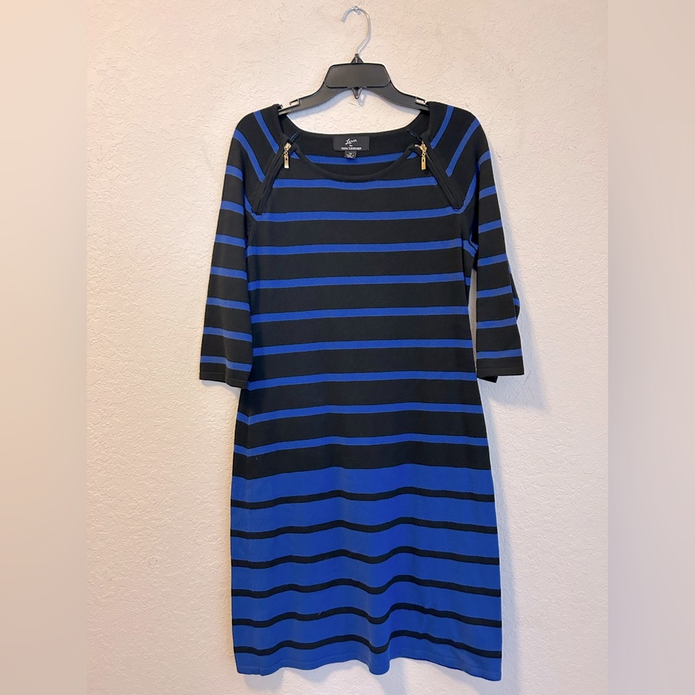 Blue and black sweater dress knee length.